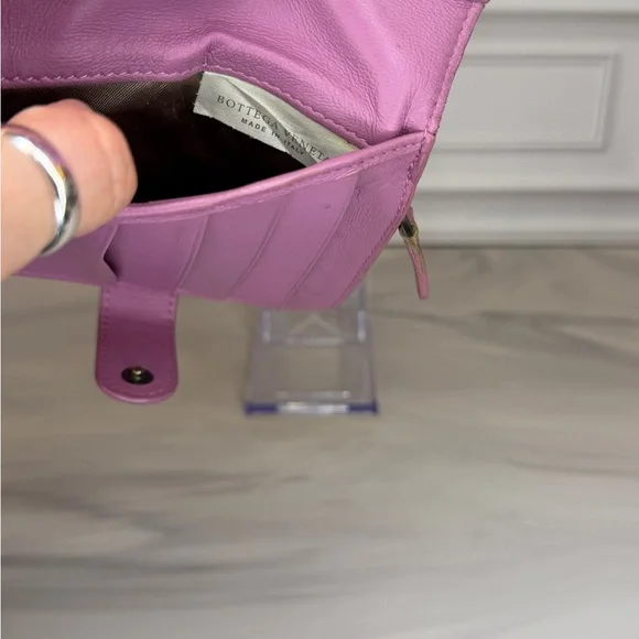 Bottega Veneta Purple Intrecciato Leather French Compact WalletAuthentic